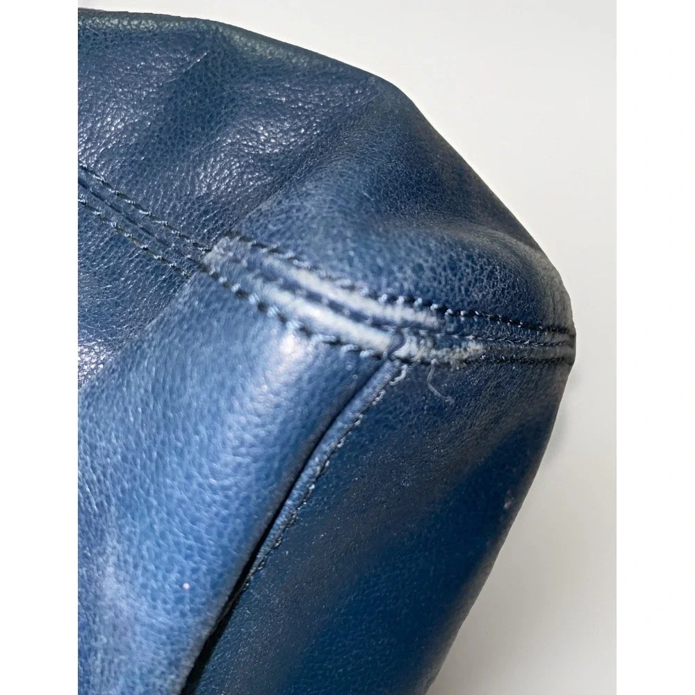The Sak Blue Genuine Leather Multi Pocket Shoulder Foldover Bag Purse
